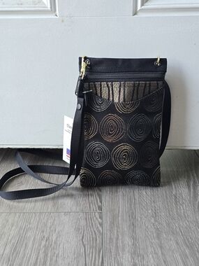 Danny K NWT Handmade USA Tapestry Crossbody Bag Black Gold Swirl Phone Purse